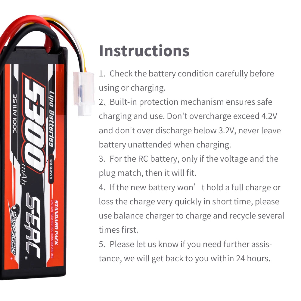 SUNPADOW Lipo Battery 5300mAh 2S 3S 4S 7.4V 11.1V 14.8V EC5 Plug 100C for RC Car Plane DJI Truck Tank Buggy Racing Boat Models