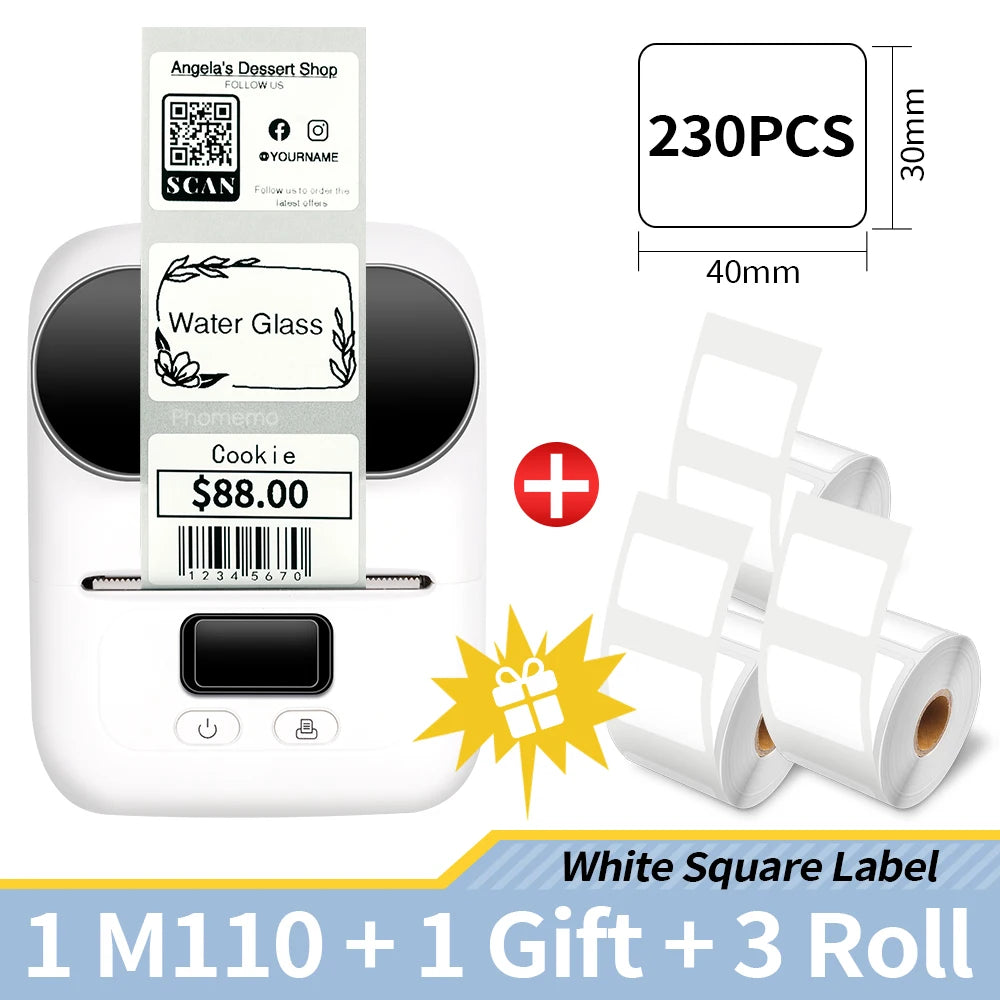 Phomemo M110 Self-adhesive Smart Thermal Label Printer for Business,Barcode Label, Price Tag, Address Wireless Sticker Printer