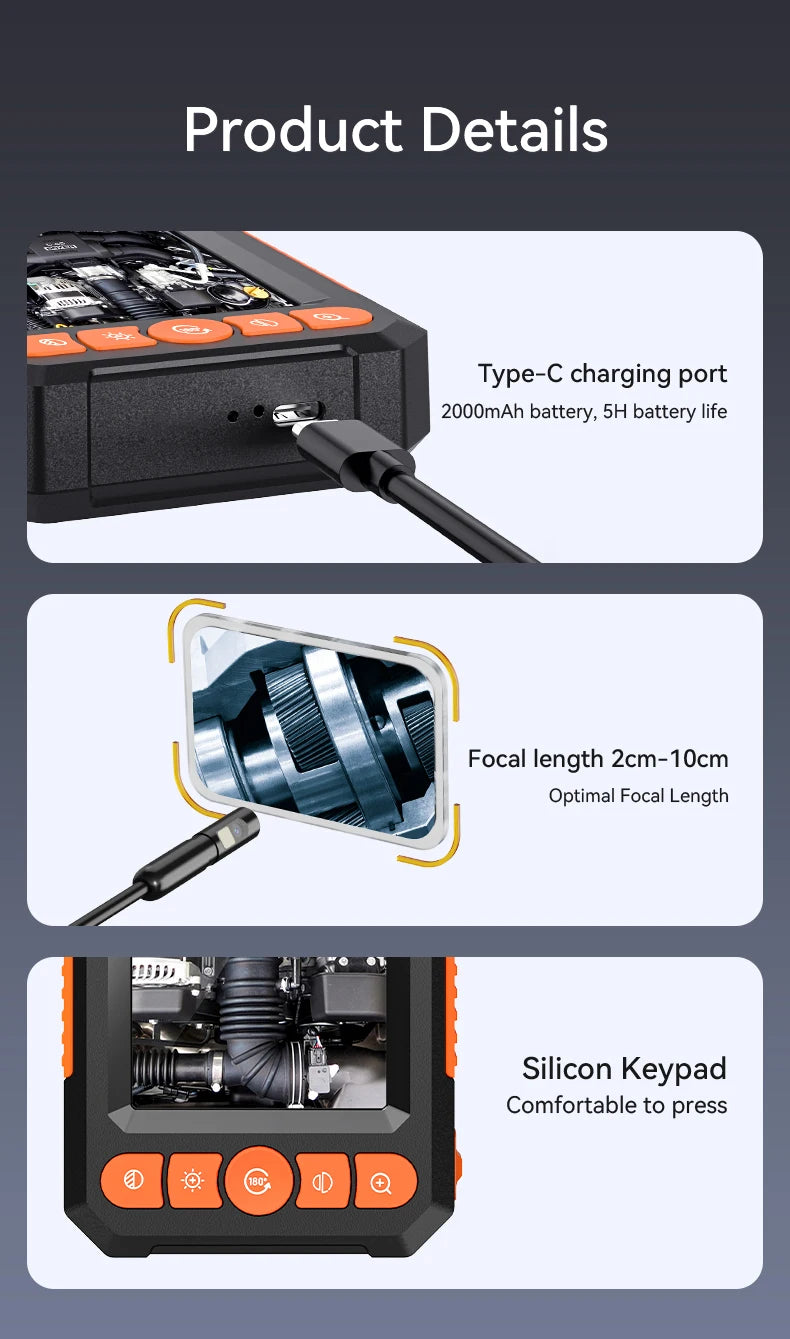 4.3 "Single&Dual Lens Industrial Endoscope Camera HD1080P Car Inspection Borescope IP67 Waterproof Sewer Camera With 8LEDs Hard