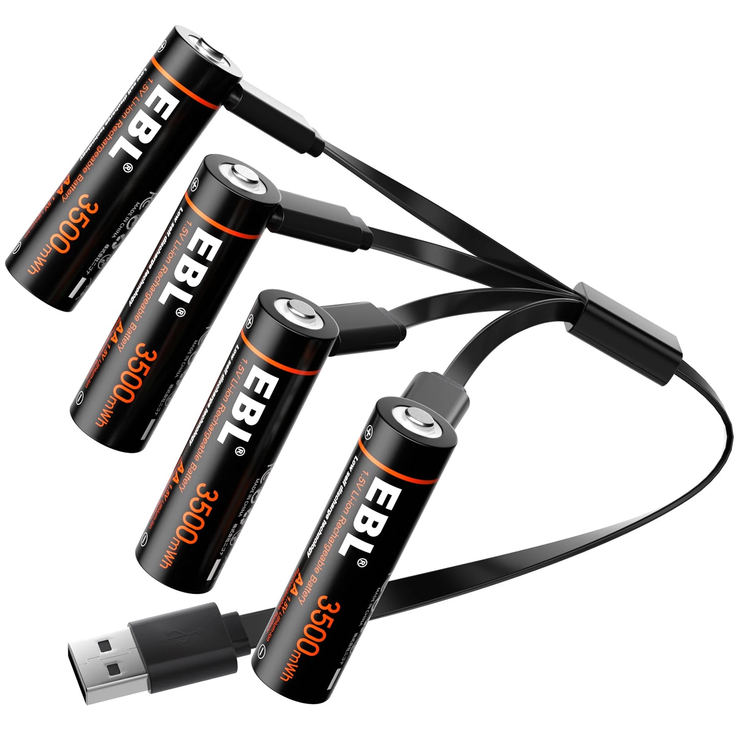 EBL Rechargeable 1.5V AA 3500mWh Lithium Batteries with USB Cable Li-ion Battery 1600+ Cycles For Remote Control Toy