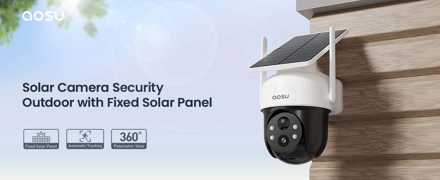 AOSU 3MP 100% Wire-Free Solar WiFi Camera 5000 mAh Two-way Audio Security Camera Wireless Solar Panel PTZ CCTV Camera