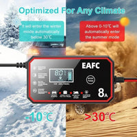 EAFC 8A 12V Car Battery Charger Charger for Motorcycle Lithium LiFePO4 Lead-Acid AGM Gel WET Automatic Pluse Repair Charger