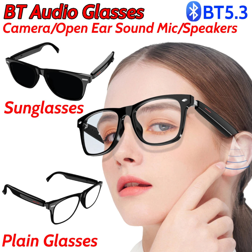 Smart Glasses AI Voice Assistant Camera Glasses Remote Shooting Outdoor Sport Glasses with Camera Open Ear Sound Mic Speakers