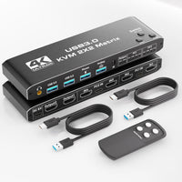 KVM-HDMI2.0b KVM USB3.0 2x2 matrix 4K/60HZ with hotkeys/expansion, powered, black.