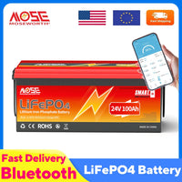 MOSEWORTH 24V 100Ah LiFePO4 Lithium Battery with 100A BMS 8000+ Deep Cycles Rechargeable Batteries for  Campers Trolling Motor