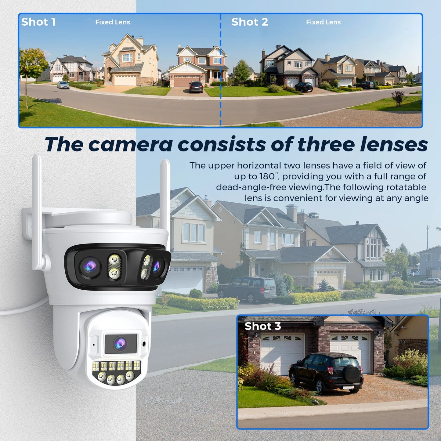 15MP 8K Wifi Camera Outdoor Three Lens Three Screens HD Wifi Security Camera Ai Human Detection PTZ 4K Home Surveillance Camera
