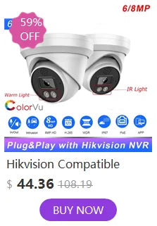 Hikvision Compatible 6/8MP Full Color Two-way Audio Turret IP Camera Vehicle Human Detection IP66 Outdoor Security Surveillance