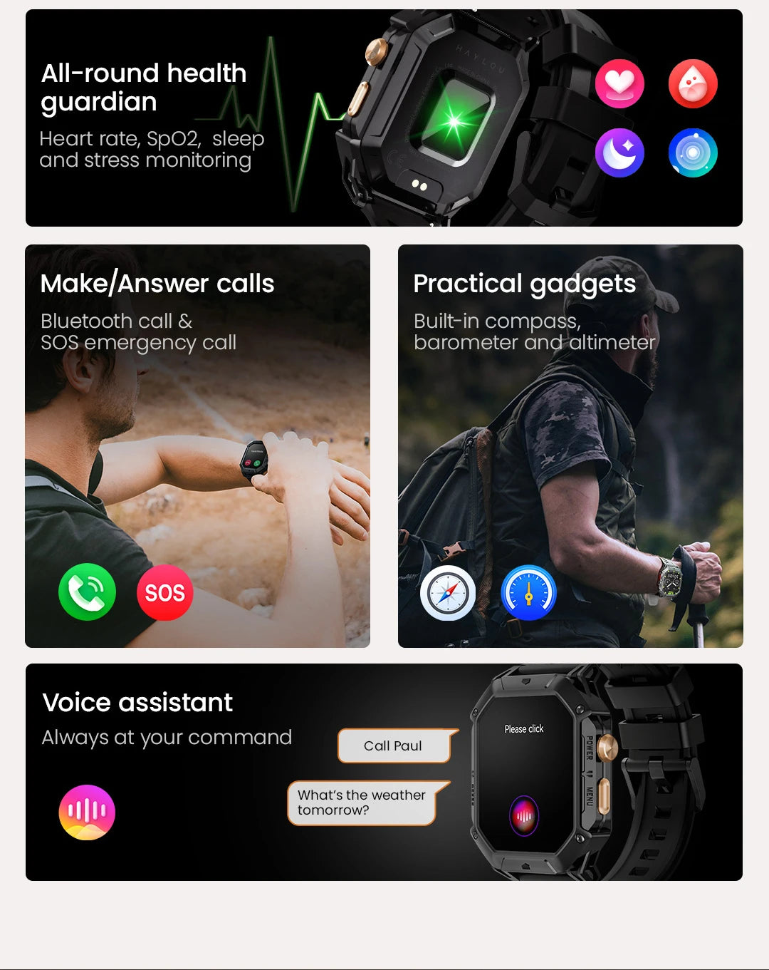 HAYLOU IRON N1 Smartwatchs 2.13’’ AMOLED Display 5ATM Waterproof Bluetooth Call Outdoor Sport Smart Watch 30 Days Battery Life