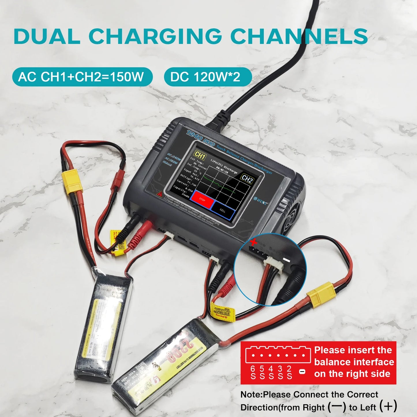 HTRC T240 DUO Lipo Charger RC Charger AC 150W DC 240W 10A Dual Channel Battery RC Model Balance Charger Discharger For RC Toys