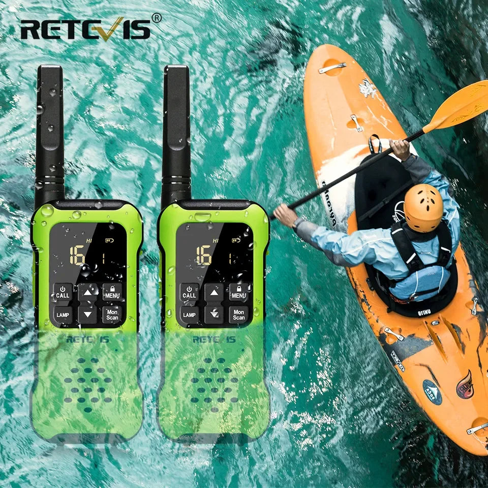 Retevis RT649P Waterproof Walkie Talkies Floating NOAA 1200mAh Rechargeable SOS Flashlight for Emergency Camping Kayaking (2Pcs)