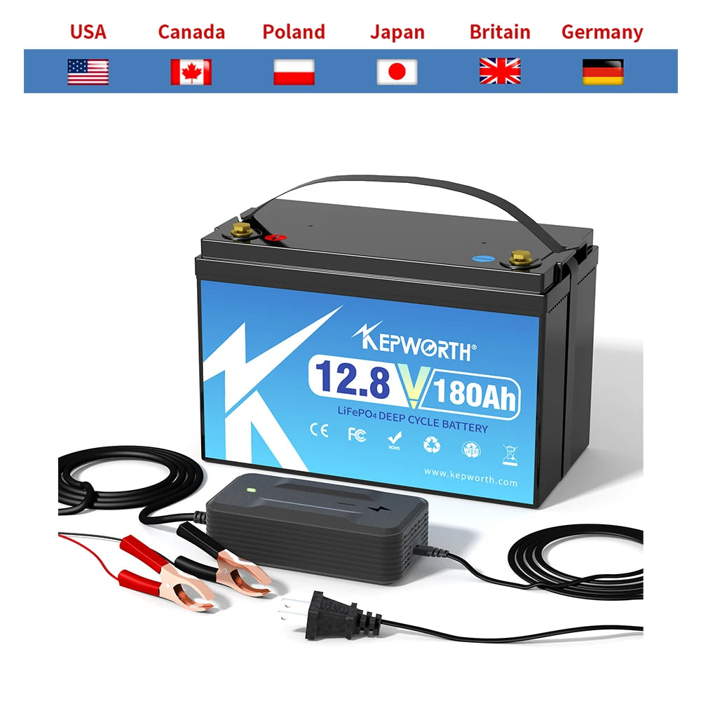 New 12V 180Ah Lithium Iron Phosphate Battery Upgraded BMS 6000 Cycles For RV Campers Golf Cart Off-Road Off-Grid Solar Wind