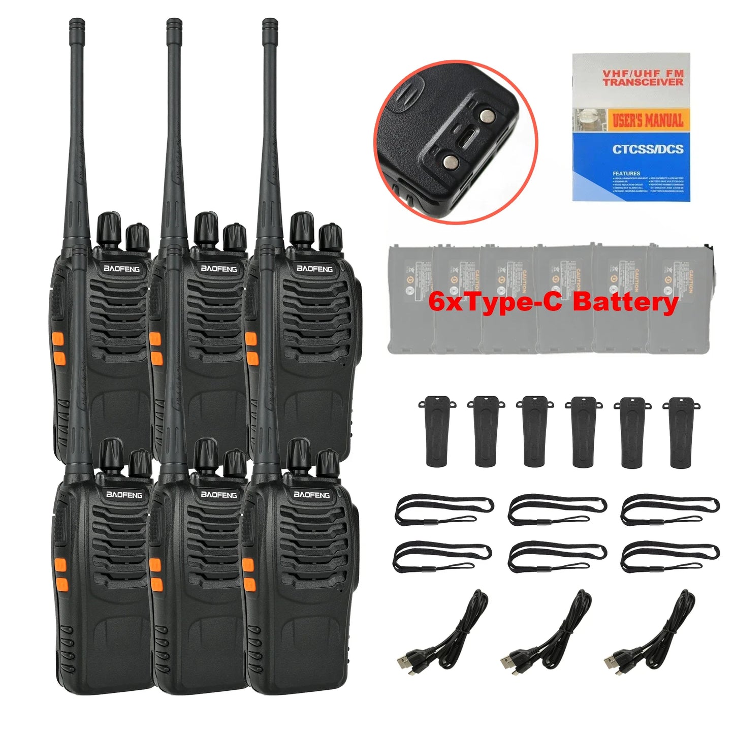 Baofeng 6Pcs BF 888S Walkie Talkie UHF 400 470MHz Long Range Two Way Ham Radios Transceiver for Hunting Hotel