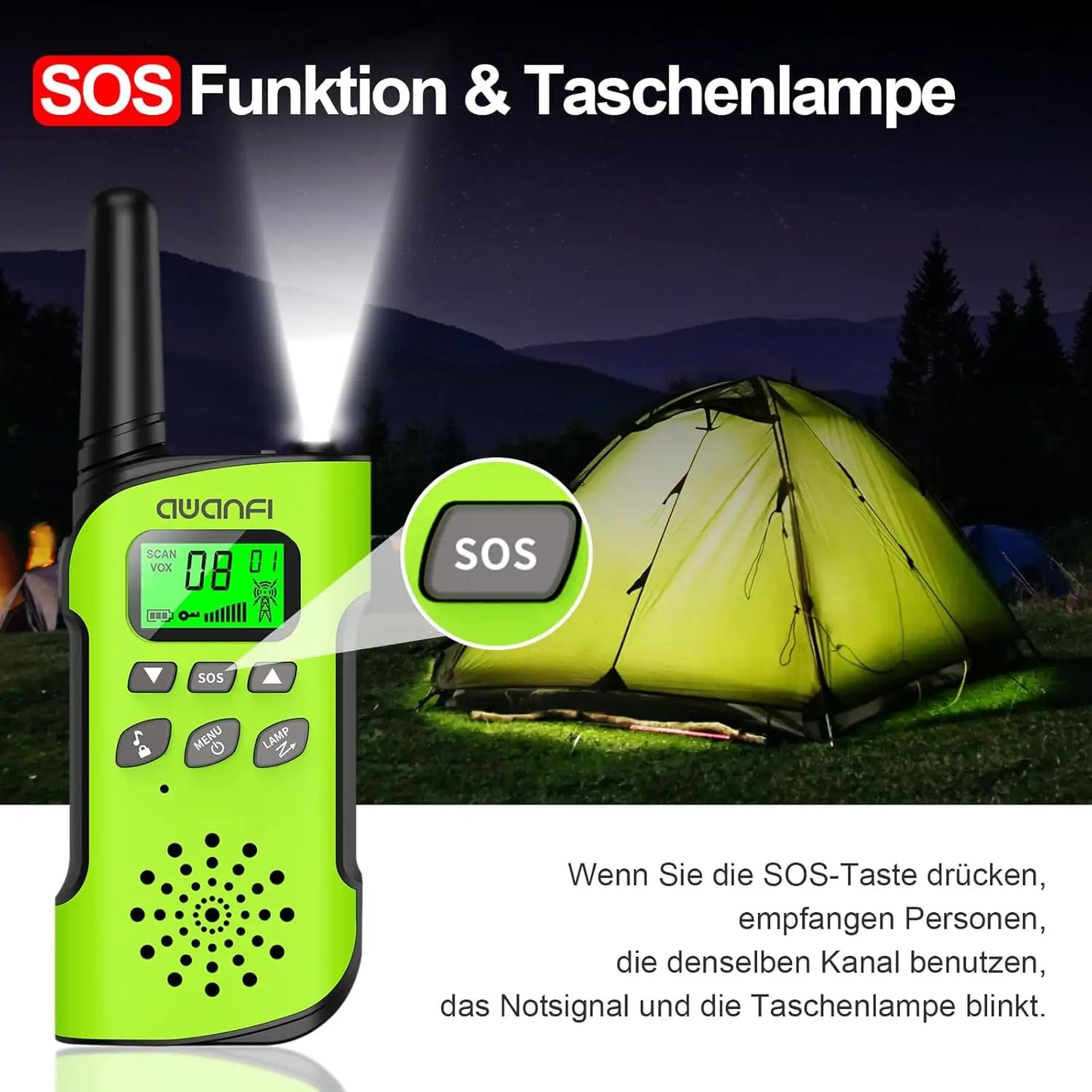 AWANFI Walkie Talkie Children, 3-12 Years, Walkie Talkie Rechargeable with Li-ion Battery, Radio Set, for Gift/Camping/Adventure