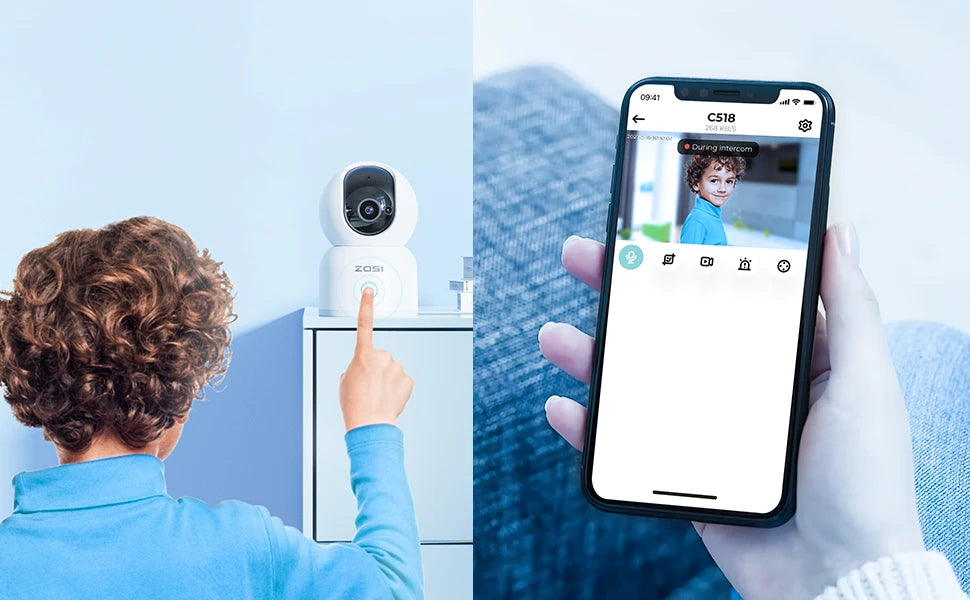 ZOSI C518 Indoor Pan/Tilt Smart Security IP Camera 2K 360° Baby Pet Monitor AI Human Tracking 2.4G/5G WiFi Surveillance Camera