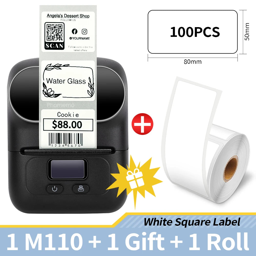 Phomemo M110 Self-adhesive Smart Thermal Label Printer for Business,Barcode Label, Price Tag, Address Wireless Sticker Printer