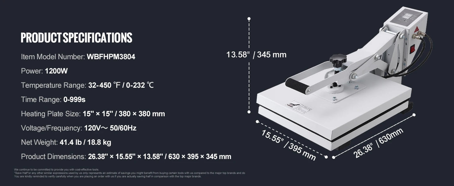 SucceBuy Heat Press Machine 15" x 15" /16" x 20" /16" x 24" Sublimation Printer Manual Clamshell Transfer on DIY T-shirt Pillow