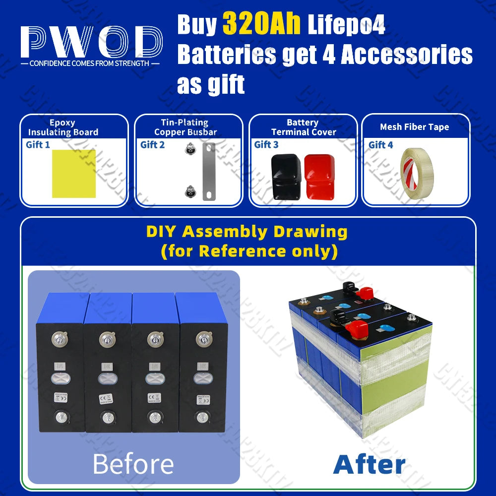 Lifepo4 Battery 320AH 3.2V Brand New 8000 Cycles Rechargeable Batteries DIY 12V 24V 48V RV EV Boat Golf Cart Yacht Van Cell Pack