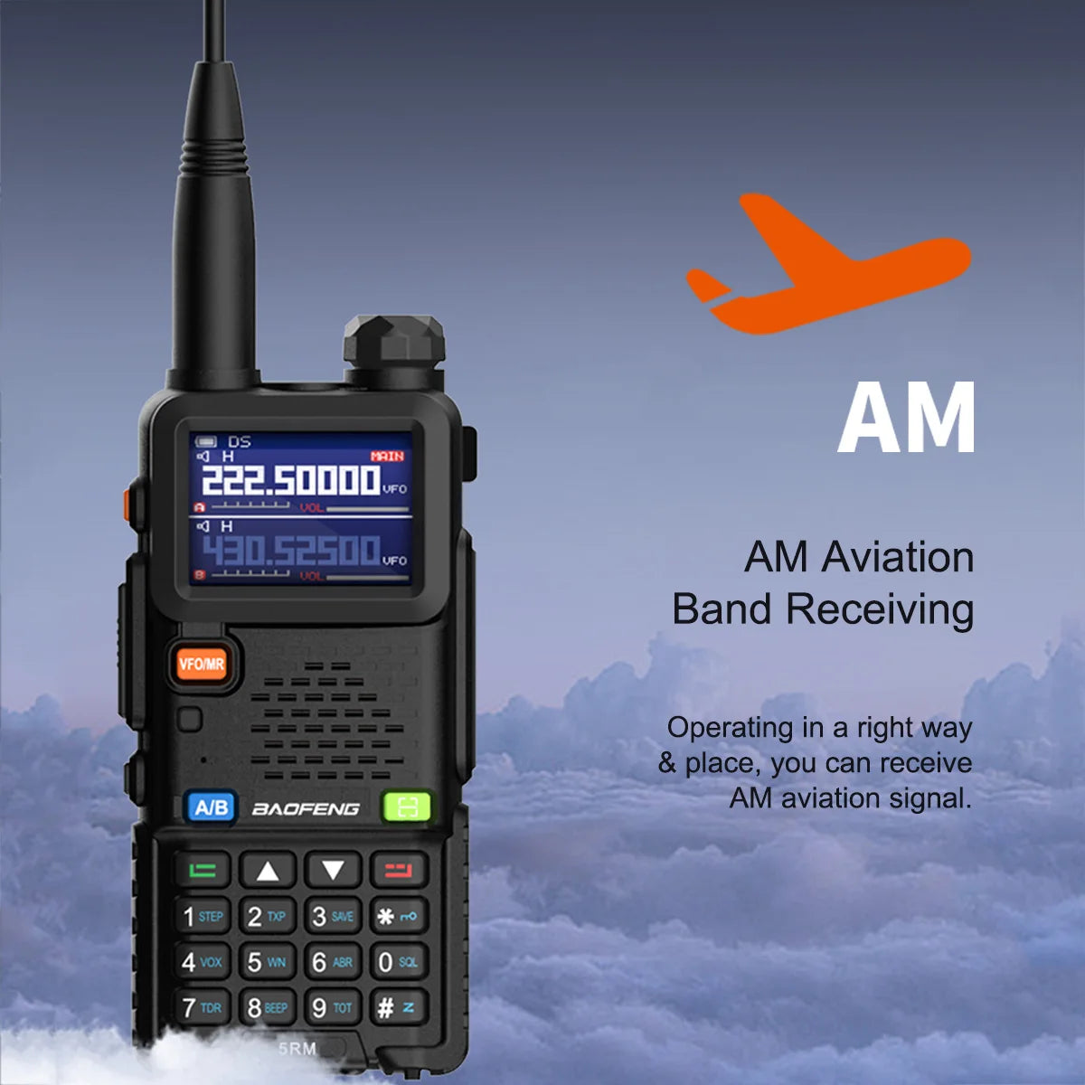 Baofeng 5RM 8W Ham Radio 136-174/220-260/400-520MHz 6-Band Two Way Radio NOAA Weather Receiver One Key Frequency Match UV-5RH