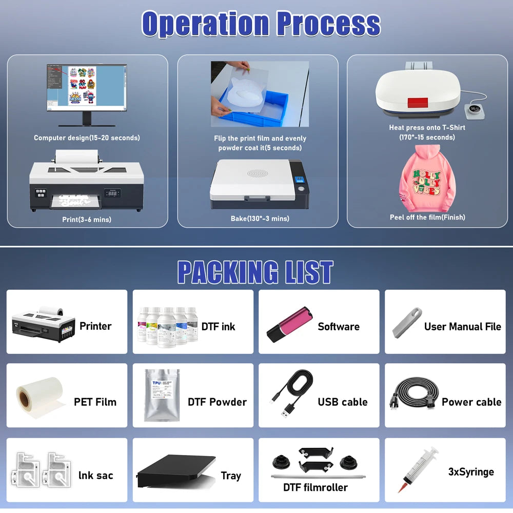 Colorsun DTF Printer Impressora A4/A3 Direct to Film T-Shirt Printing Machine Digital Inkjet DTF Printers For T-Shirt Hoodies