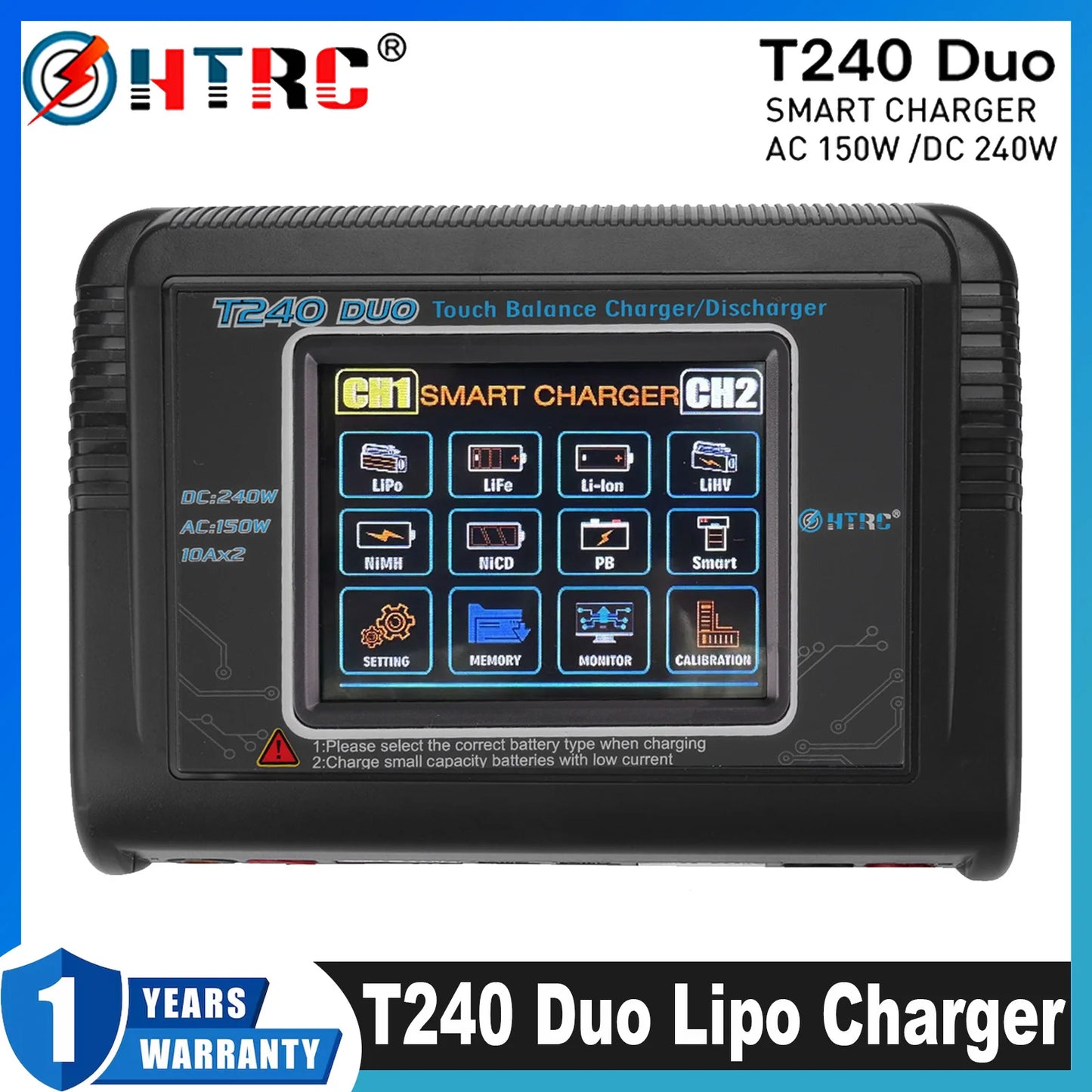 HTRC T240 DUO Lipo Charger RC Charger AC 150W DC 240W 10A Dual Channel Battery RC Model Balance Charger Discharger For RC Toys