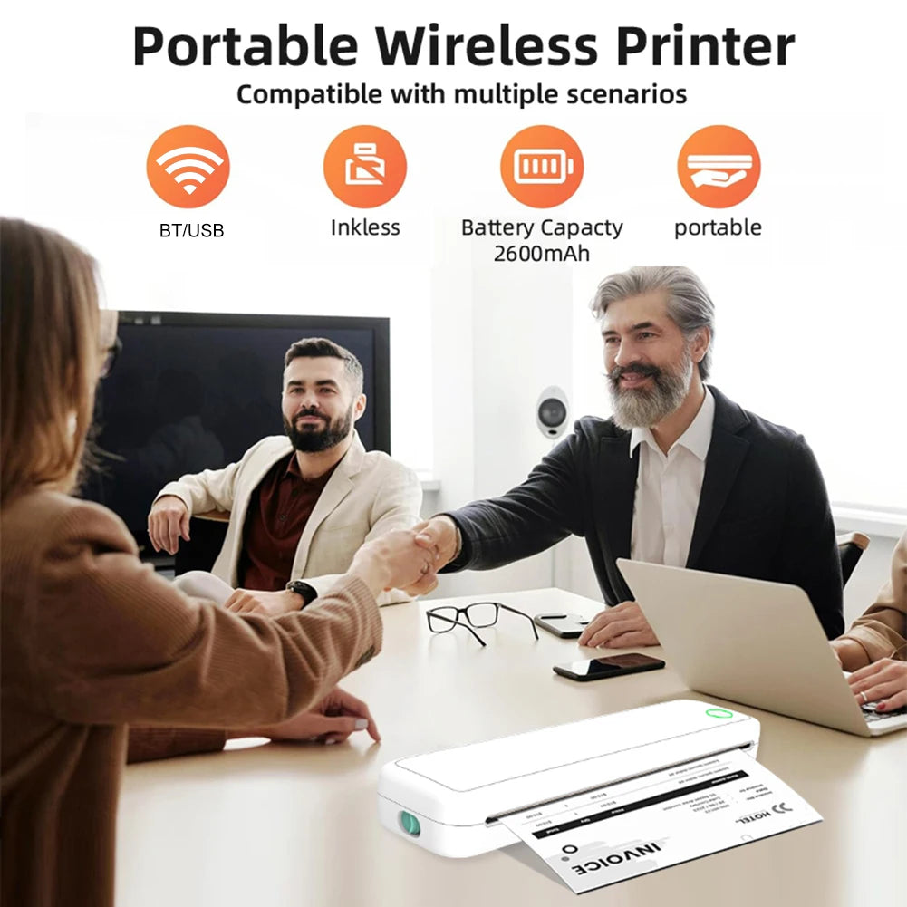 A4 Portable Thermal Printer Inkless Bluetooth-Compatible Wireless Mobile Travel Printer Document Printing Maker Home Office Use