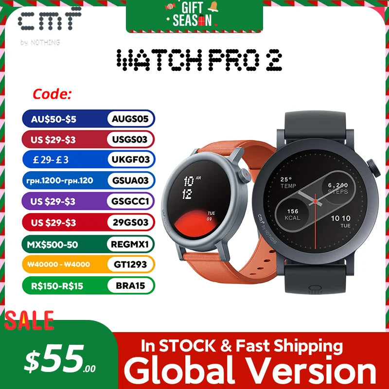 Global Version CMF by Nothing Watch Pro 2 1.32" AMOLED Bluetooth 5.3 BT Calls with AI Noise Reduction GPS cmf watch pro 2