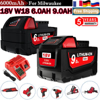 For Milwaukee 18V  M18 lithium 6.0Ah/9.0Ah XC Lithium Battery 48-11-1860 48-11-1850 48-11-1840 48-11-1820 Charger rechargeable P