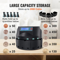 SucceBuy 230/300Coins/Min USD Coin Sorter Counter Professional Electric Automatic Machine LED Display for School Shop Bank Black