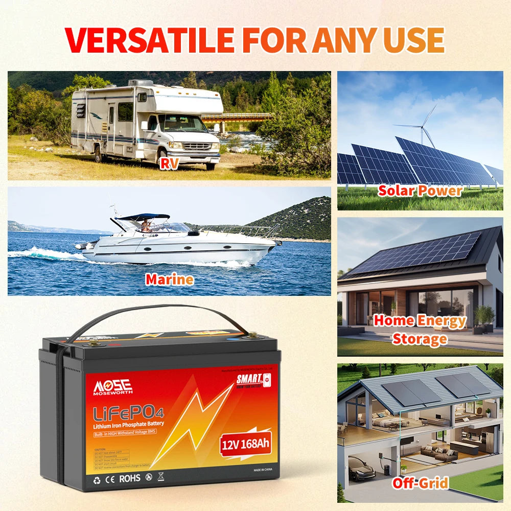 12V 50Ah 100Ah 140Ah 168Ah 200Ah 300Ah Lifepo4 Battery with BMS Bluetooth Deep Cycle Lithium Battery for RV Golf Cart Solar