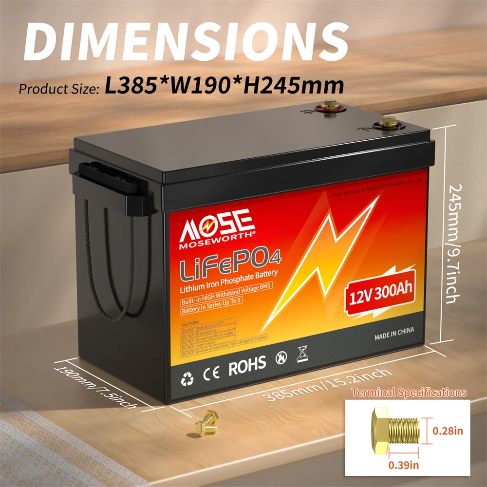 12V 100Ah 140Ah 168Ah 200Ah 300Ah LiFePO4 Battery 12.8V Lithium Iron Phosphate Battery Built-in BMS Deep Cycle for Solar Boat