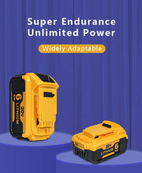 For Dewalt Cordless Tools 6.0Ah 20V Lithium-Ion Replacement Batteries - Compatible with DCB200, DCB205, DCB206 & More