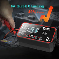 EAFC 8A 12V Car Battery Charger Charger for Motorcycle Lithium LiFePO4 Lead-Acid AGM Gel WET Automatic Pluse Repair Charger