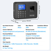 SucceBuy Biometric 5RFID Cards&USB Drive Automatic Time Clock for Employees Small Business Face Fingerprint and PIN Punch In/Out