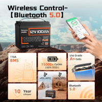Humsienk 12V 100AH LiFePO4 Lithium Battery With Bluetooth Monitor Battery info 1280Wh For RV, Camper, Golf Cart, Trolling Motor