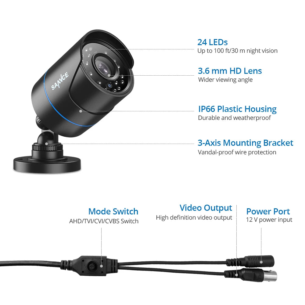 SANNCE 1080P Outdoor Bullet Home CCTV Security Camera 100ft IR Night Vision Weatherproof Cameras 2MP CCTV Surveillance