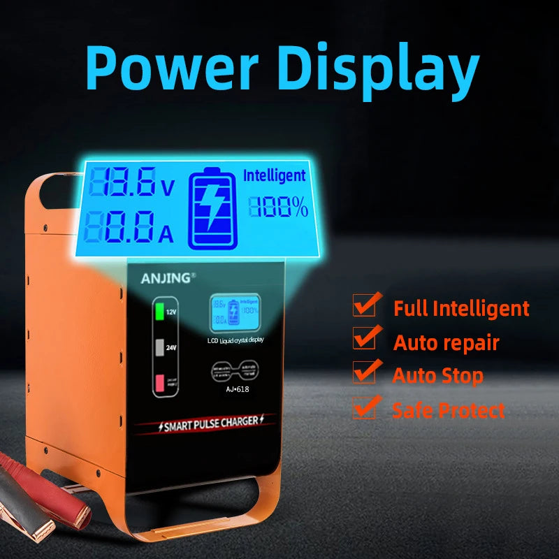 Super Large 600W 400W Car Battery Charger 12V 24V Universal 50A/30A Quick Charge Battery Charge Device for SUV Truck Car Battery
