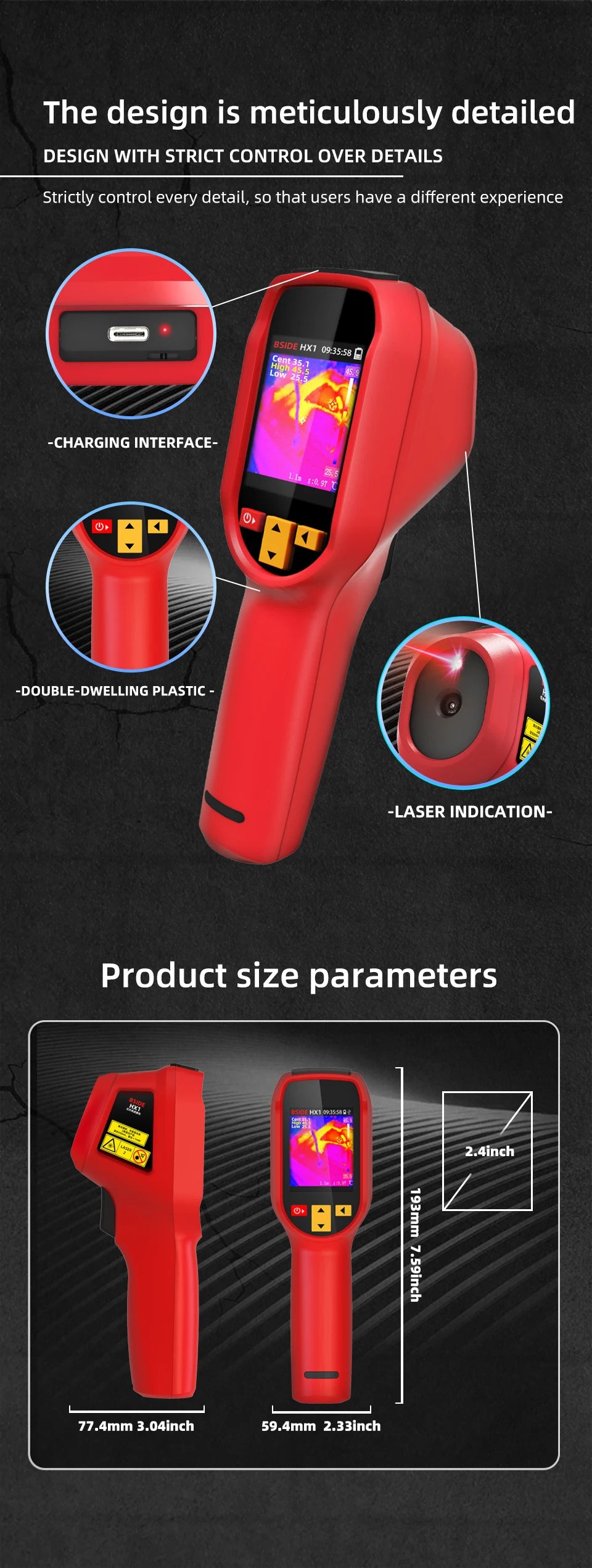 BSIDE HX1 Thermal Imaging Camera 240X240 Thermal Imager Infrared Temperature Meter For Repair PCB, Pipeline Detection
