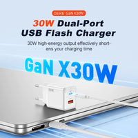 QERE Fast Charger PD 30W GaN Phone Universal Adapters EU Plug Safe Type C USB Intelligent Lightning Fast Charging Mini Portable
