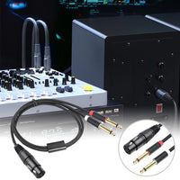 Gold Plated 3 Pin XLR Female To Dual 6.35mm Mono TS Male Cable for Microphone Mixer Amplifier 1 to 3 Meter Options