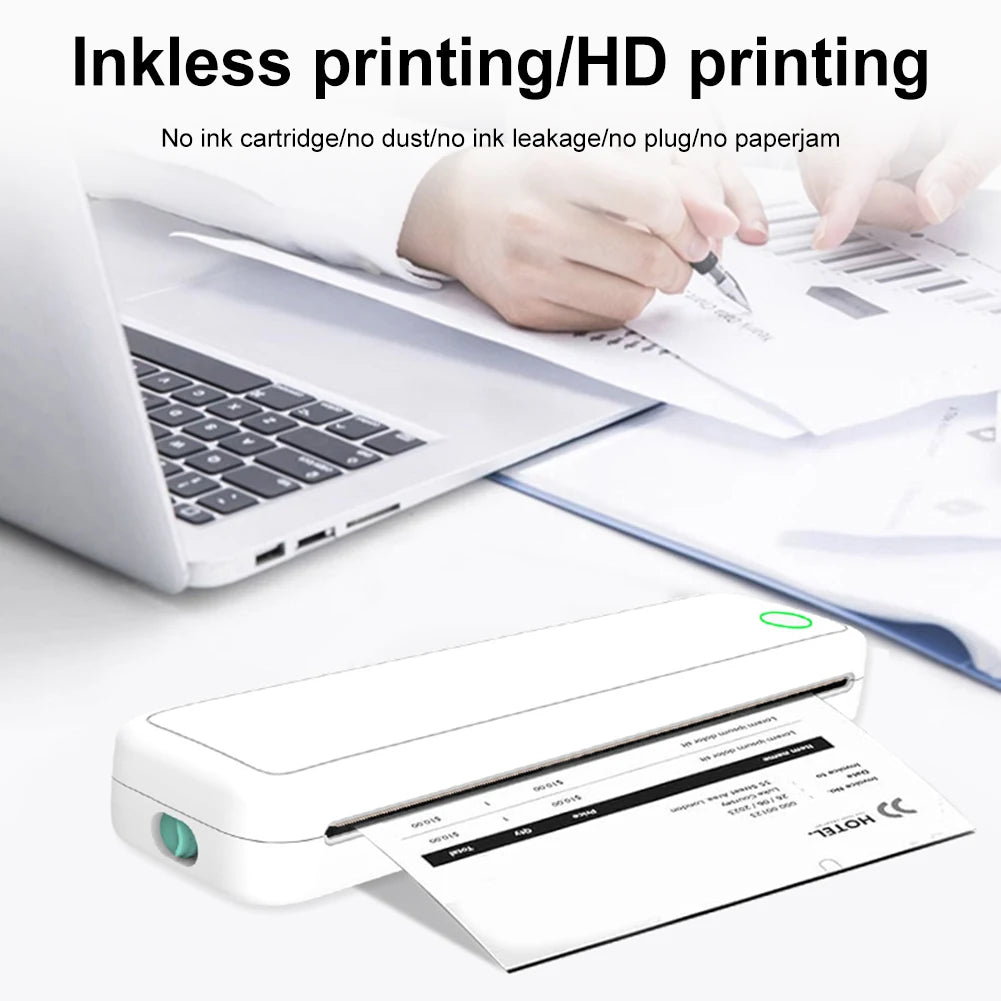 A4 Portable Thermal Printer Inkless Bluetooth-Compatible Wireless Mobile Travel Printer Document Printing Maker Home Office Use