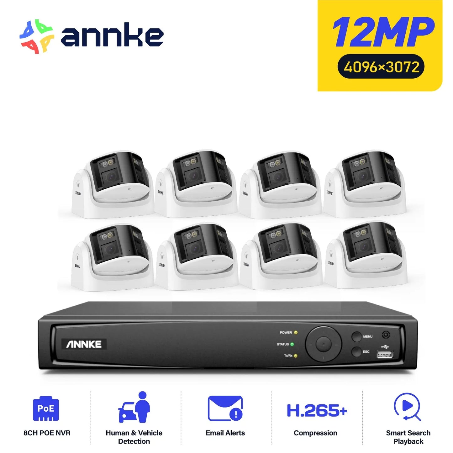 ANNKE 8MP 180°Panoramic Security Camera System POE Protection Dual Lens Camera Two Way Audio 8CH NVR Video CCTV Surveillance Kit