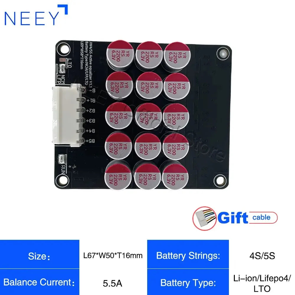NEEY 5A Active Equalizer Balancer 3S 4S 5S 6S 7S 8S 9S 10S 11S 12S 13S 14S 15S 16S 17S Lifepo4/lipo/lto Battery Energy Capacitor