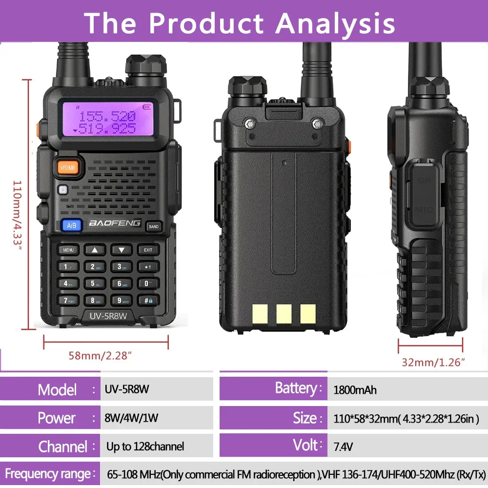 4PCS Baofeng Walkie Talkie UV 5R 8W Ham Radio Long Range Walkie Talkies Dual Band Handheld Two Way Radio with 3800mAh Battery