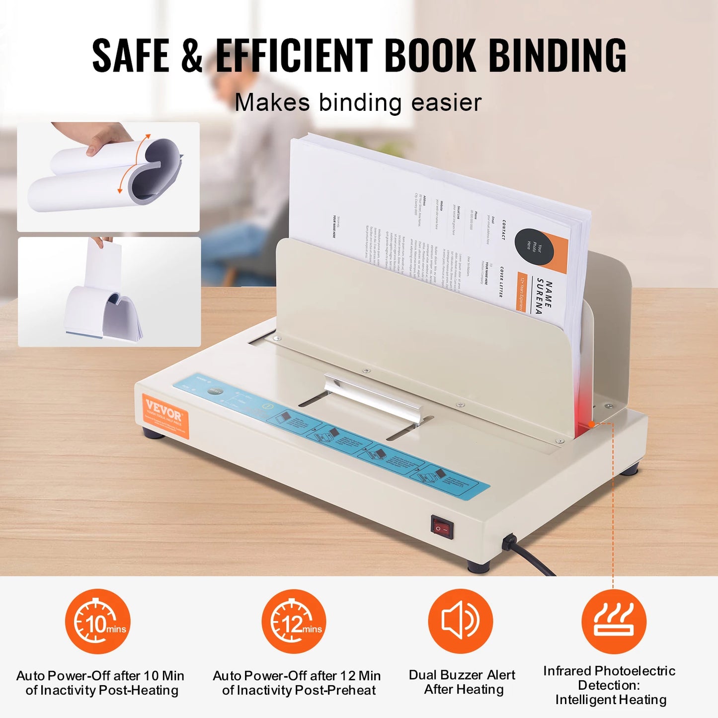 VEVOR Thermal Binding Machine 500 Sheets 50mm Binding Thickness A3(Short Edge)/A4/A5 Document with Infrared Optical Detection