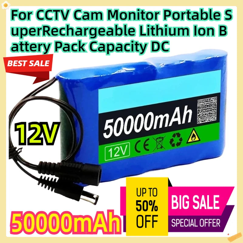 For CCTV Cam Monitor Portable Super 12V 50000mah Rechargeable Lithium Ion Battery Pack Capacity DC