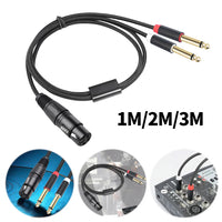 Gold Plated 3 Pin XLR Female To Dual 6.35mm Mono TS Male Cable for Microphone Mixer Amplifier 1 to 3 Meter Options