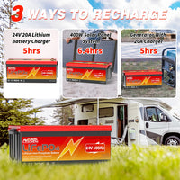 MOSEWORTH 24V 100Ah LiFePO4 Lithium Battery with 100A BMS 8000+ Deep Cycles Rechargeable Batteries for  Campers Trolling Motor