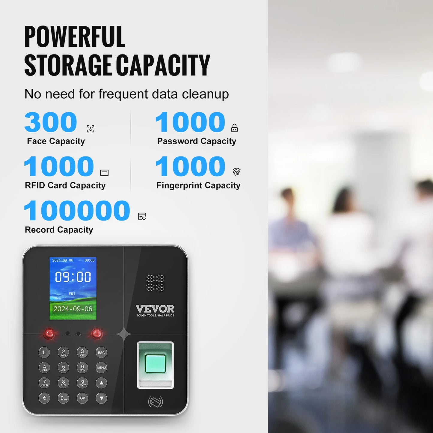 SucceBuy Biometric 5RFID Cards&USB Drive Automatic Time Clock for Employees Small Business Face Fingerprint and PIN Punch In/Out