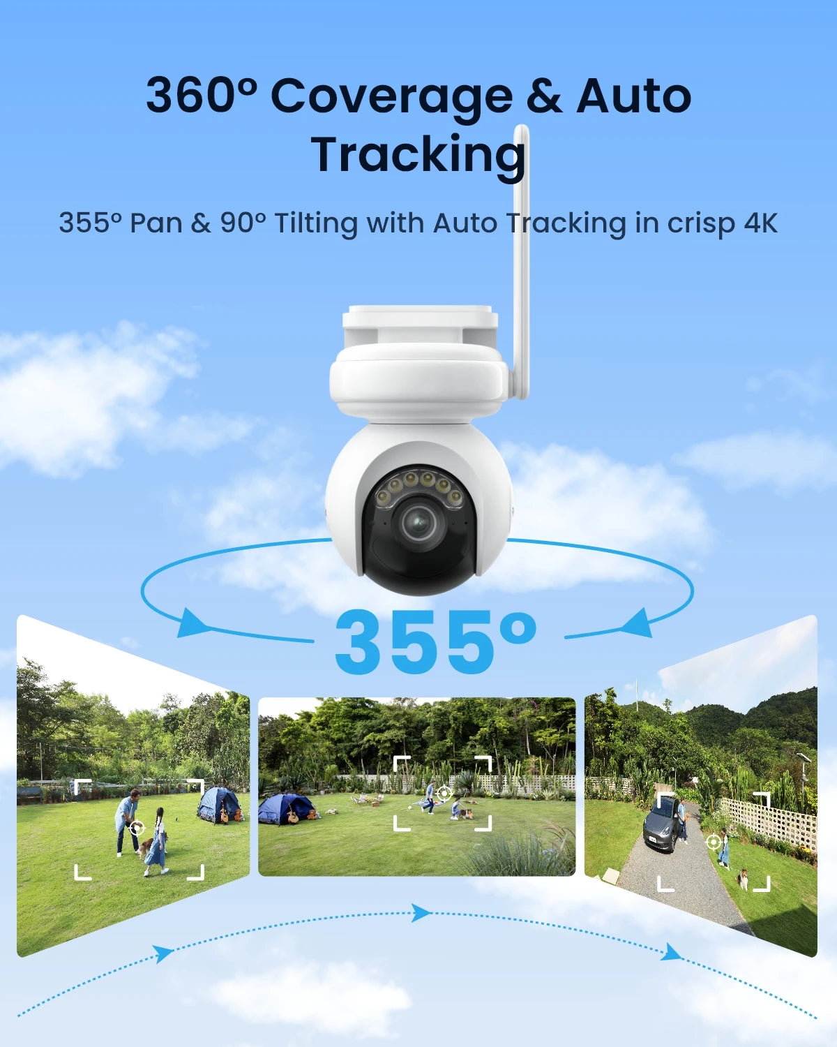 Reolink 4K Solar WiFi Security Camera Long Lasting 360° PT Auto Tracking Wireless ColorX Night Vision Dual-Band WiFi 6 IP Camera