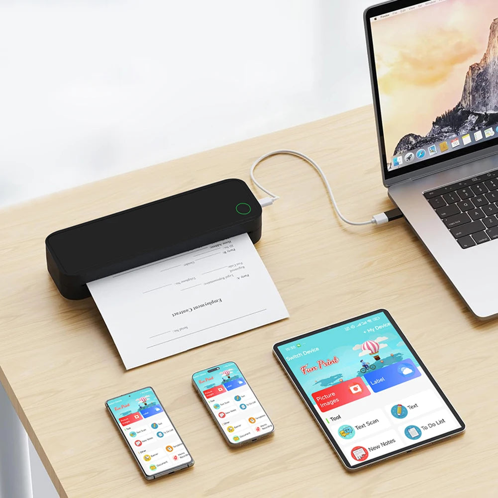 A4 Portable Thermal Printer Inkless Bluetooth-Compatible Wireless Mobile Travel Printer Document Printing Maker Home Office Use